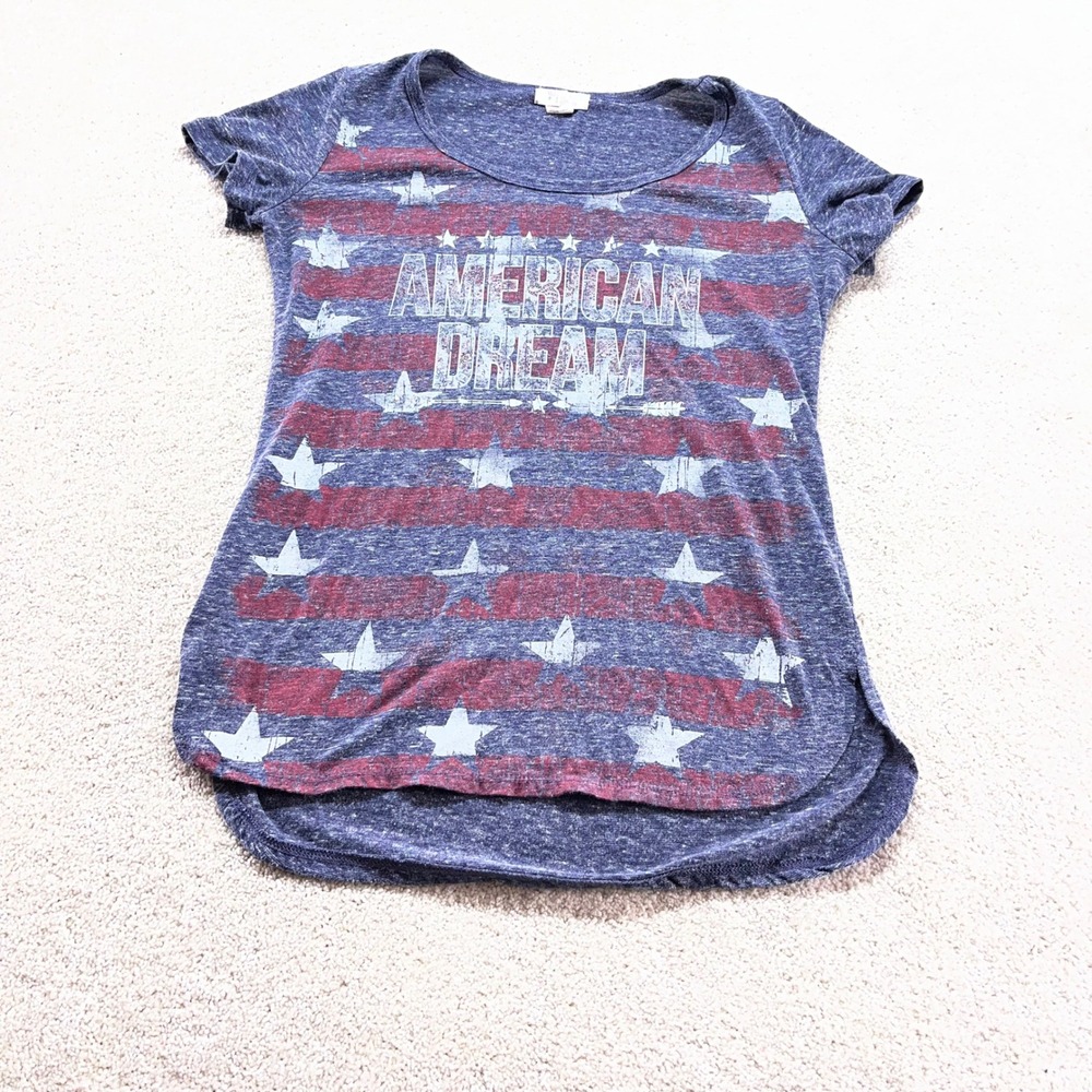 Madison & Berkeley Shirt Womens Small Blue American Dream Flag High Low Hem